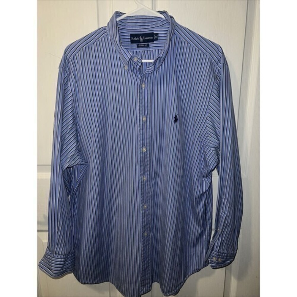 Ralph Lauren Mens 17 33/33 L/S Classic Fit Button-Down Shirt Strip Pony